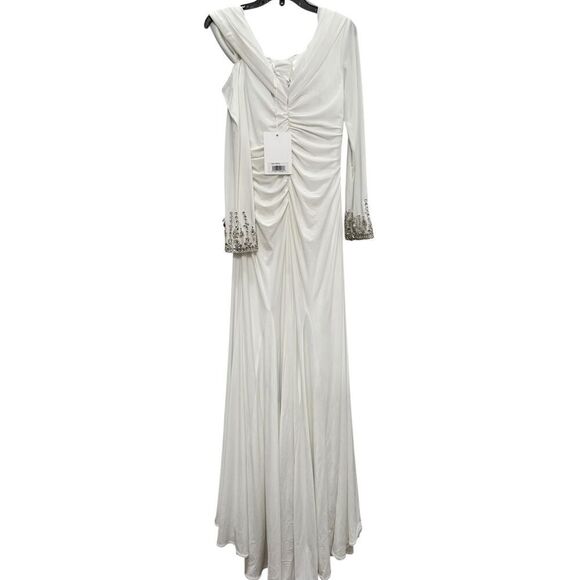 Mac Duggal White Beaded Cuff Drop Shoulder Faux Wrap Gown - Size 8 - NWT - Picture 6 of 7